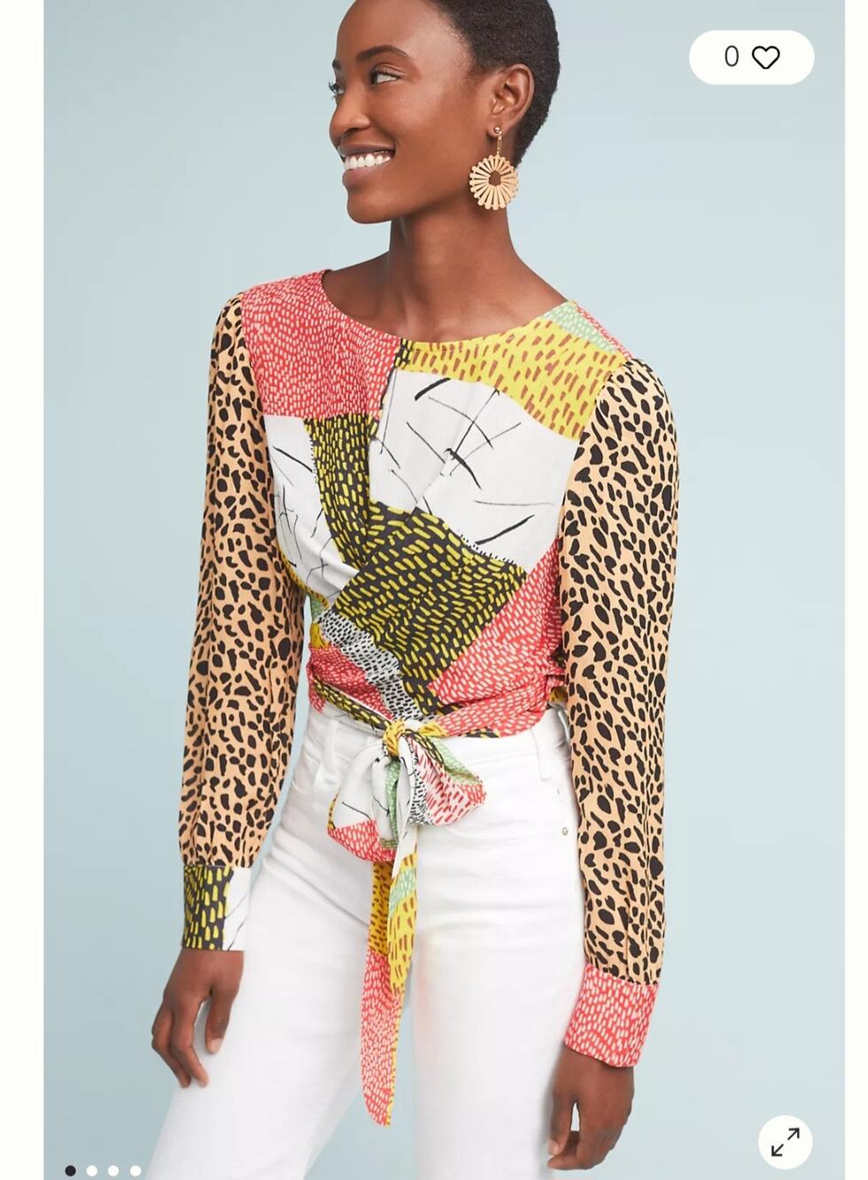 Anthropologie Bl-nk London Leopard Patchwork Tie Front Crop Blouse Top Small